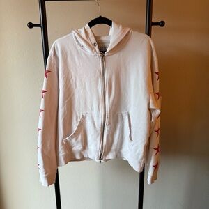 BDG White Hoodie with Red Star Accents
